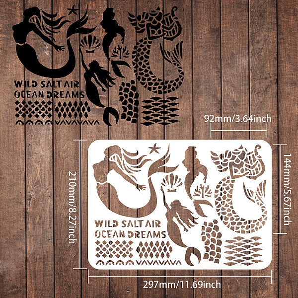

PandaHall FINGERINSPIRE Mermaid Painting Stencils 29.7x21cm Mermaid Ocean Dream Template Reusable Mermaid Sea Ocean Creatures Stencils for...