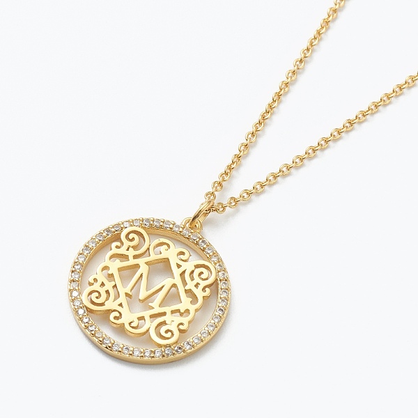 

PandaHall Brass Micro Pave Clear Cubic Zirconia Pendant Necklaces, Flat Round with Letter, Real 18K Gold Plated, Letter.M, 16.14~17.20 inch...