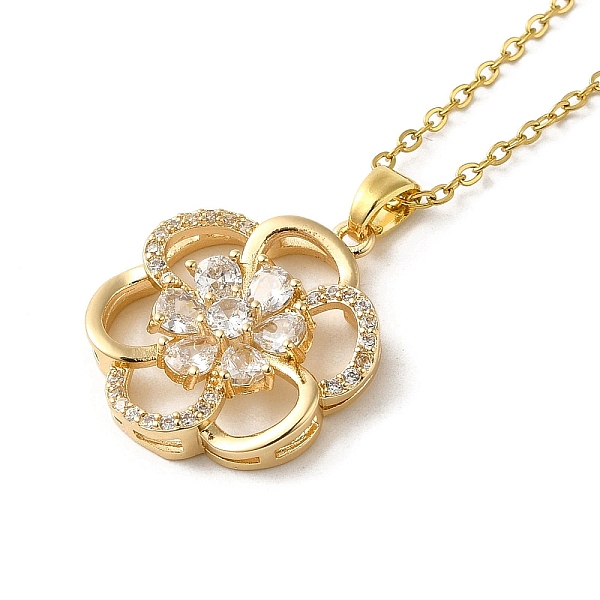 

PandaHall Brass Rhinestone Pendant Necklaes, Stainless Steel Necklaces, Flower, Golden, 16.30 inch(41.4cm) Brass Flower Clear