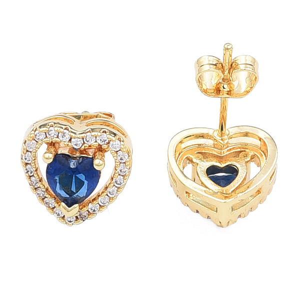 

PandaHall Cubic Zirconia Heart Stud Earrings, Golden Brass Jewelry for Women, Nickel Free, Marine Blue, 10x10.5mm, Pin: 0.7mm Cubic Zirconia...