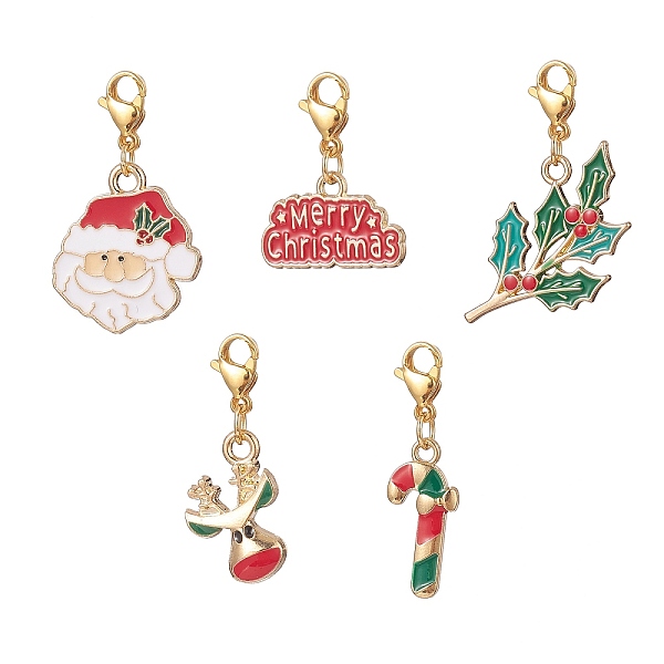 

PandaHall Christmas Alloy Enamel Pendant Decorations Sets, with 304 Stainless Steel Lobster Claw Clasps, Christmas Reindeer & Santa Claus &..., Multicolor