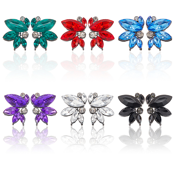

PandaHall ANATTASOUL 6 Pairs 6 Colors Sparkling Rhinestone Stud Earrings with Alloy Pins, Flower, Mixed Color, 21x16mm, 1 pair/color..., Multicolor