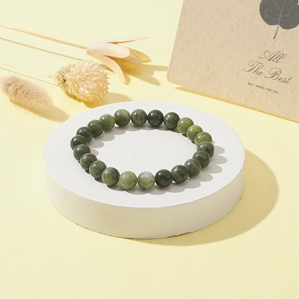 Bracelets Extensibles En Perles Rondes En Jade Chinois Naturel Pour Femmes