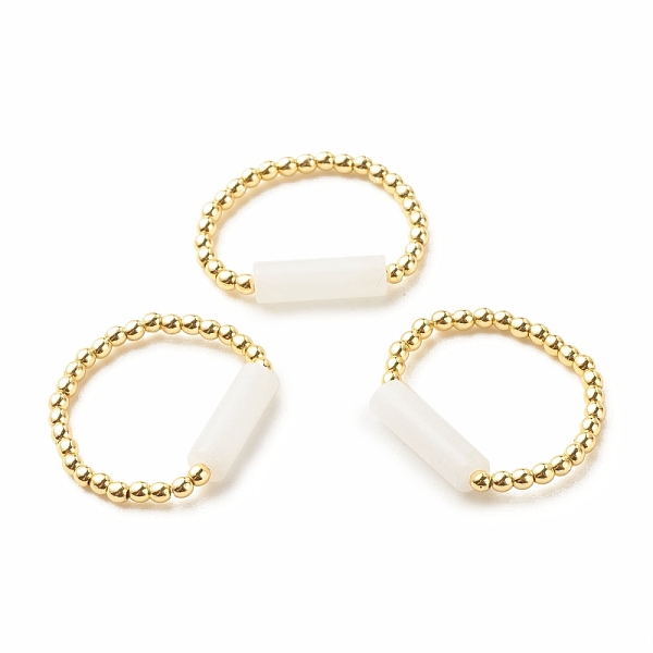 

PandaHall Natural White Jade Column Beaded Finger Ring with Synthetic Hematite, Gemstone Jewelry for Women, Golden, Inner Diameter: 16~19mm...