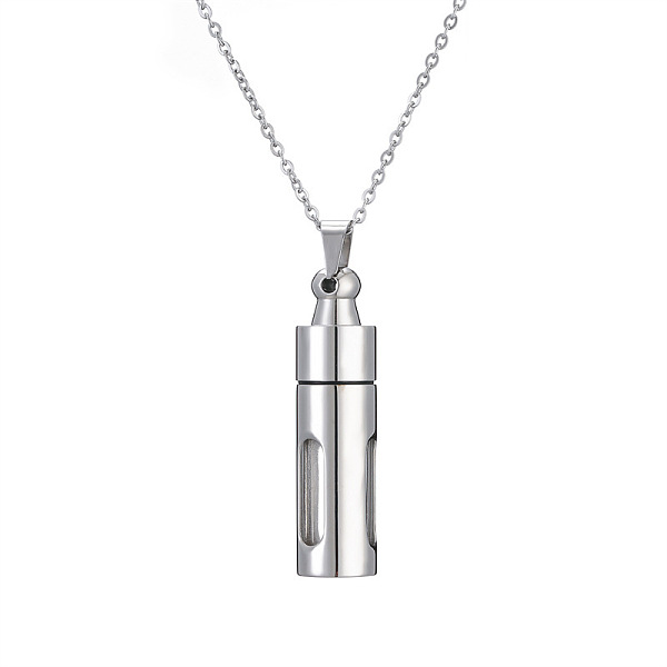 PandaHall Stainless Steel Column Perfume Bottle Necklaces for Women, Stainless Steel Color, 17.72 inch(45cm) Stainless Steel Column