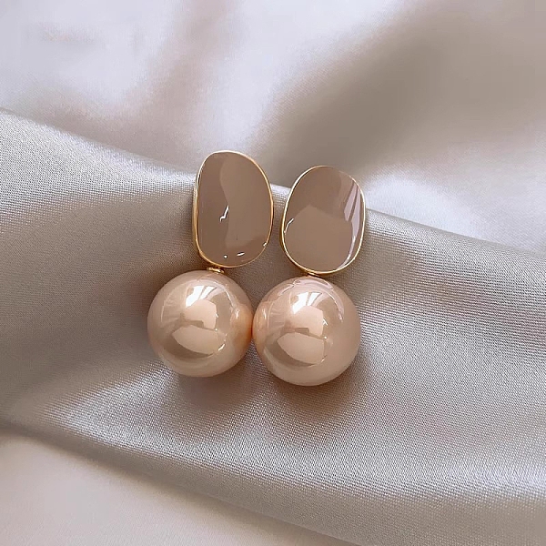 

PandaHall Alloy Enamel Stud Earring, with Sterling Silver Pin and Plastic Bead, Round, Rosy Brown, 22mm Alloy Round