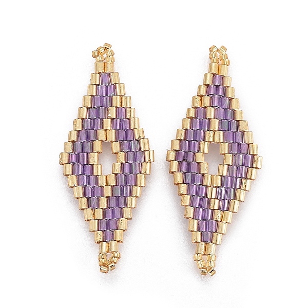 

PandaHall MIYUKI & TOHO Handmade Japanese Seed Beads Links, Loom Pattern, Rhombus, Medium Purple, 40.7~42x16.4~17x1.7~1.9mm, Hole: 1.2~1.4mm...