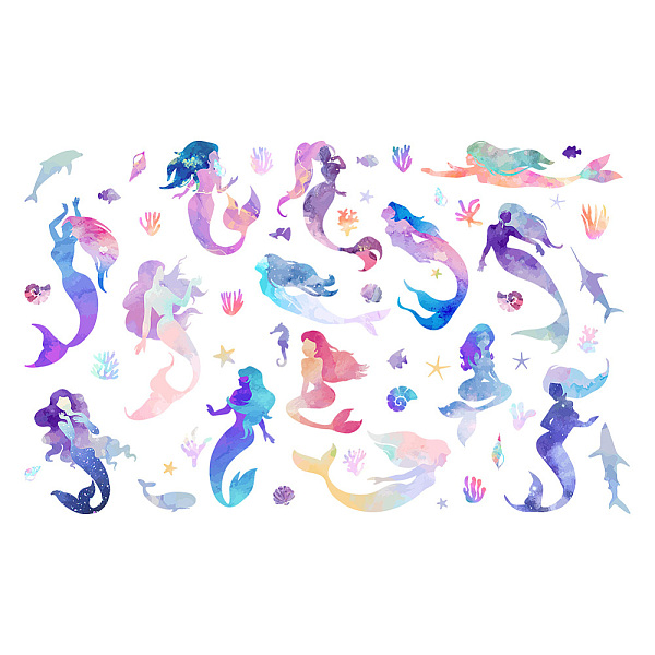 

PandaHall SUPERDANT Colorful Wall Sticker Mermaid Wall Sticker with Dolphin Sea Animals Shells Removable Vinyl Home Decor Wall Art DIY Art...