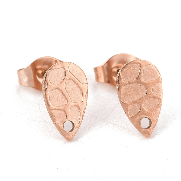 

PandaHall Ion Plating(IP) 304 Stainless Steel Stud Earring Findings, with Hole, Textured Teardrop, Rose Gold, 10x6mm, Hole: 1mm, Pin: 0.8mm...