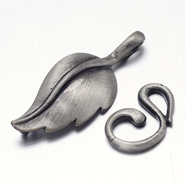

PandaHall Brass Hook Clasps, For Leather Cord Bracelets Making, Leaf, Antique Silver, Leaf: 33x13x3mm, Hook: 17x10x2mm, Hole: 1mm and 3x3mm...