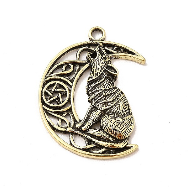 

PandaHall Tibetan Style Alloy Pendants, Moon with Wolf Charm, Antique Bronze, 40.5x30x5.5mm, Hole: 3.1mm Alloy Moon