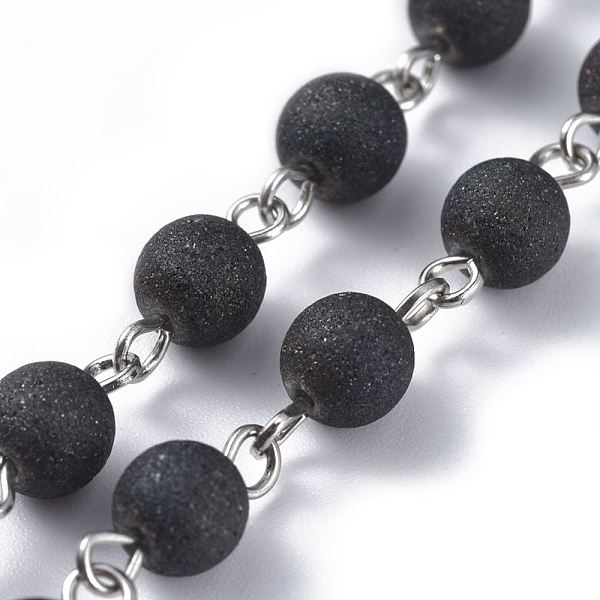 

PandaHall Handmade Electroplated Glass Beaded Chains, with Iron Eye Pin, Round, Unwelded, Platinum, Black, 39.37 inch(100cm), Link: 13x6x6mm...