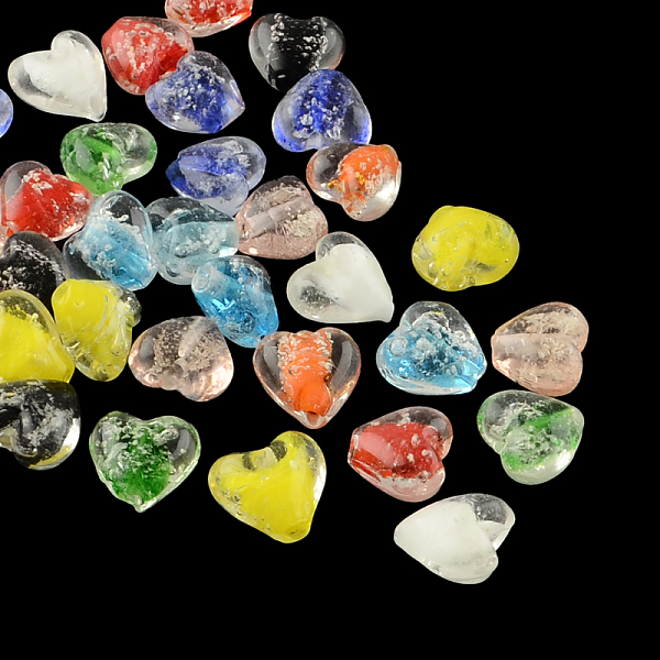 

PandaHall Handmade Luminous Lampwork Beads, Heart, Mixed Color, 15~16x15~16x9~10mm, Hole: 1~2mm Lampwork Heart Multicolor