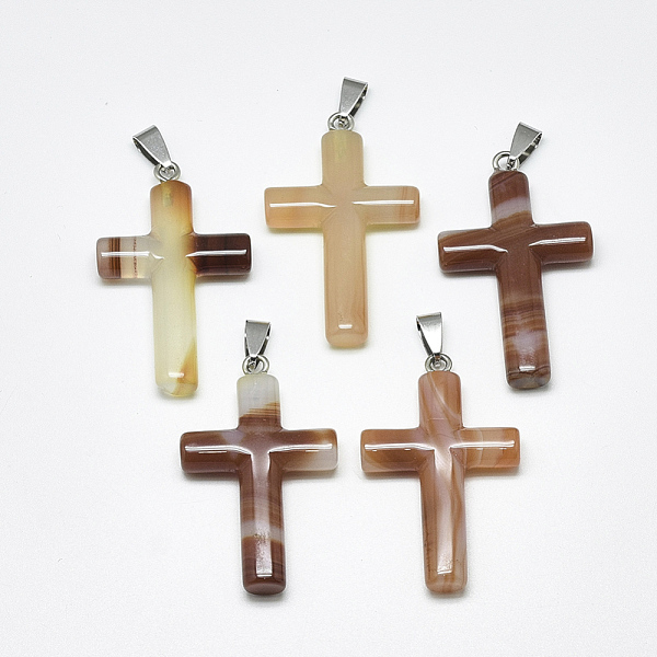 

PandaHall Natural Carnelian Pendants, with Stainless Steel Snap On Bails, Dyed & Heated, Cross, Stainless Steel Color, 44~46x28x8mm, Hole...