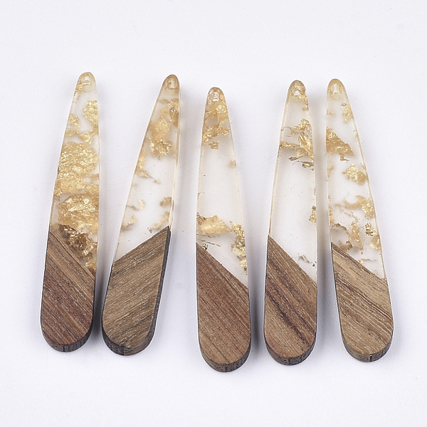 

PandaHall Resin & Wood Pendants, with Gold Foil, Teardrop, Gold, 44x7.5x3mm, Hole: 1.2mm Resin+Wood Teardrop Gold