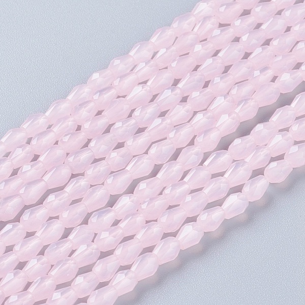 

PandaHall Opaque Solid Color Glass Beads Strands, Faceted, Teardrop, Pearl Pink, 5x3mm, Hole: 0.5mm, about 85~95pcs/strand, 16.5~18.7 inch...