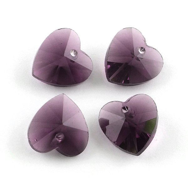 

PandaHall Faceted Heart Transparent Glass Charm Pendants, Purple, 10x10x5mm, Hole: 1mm Glass Heart Purple
