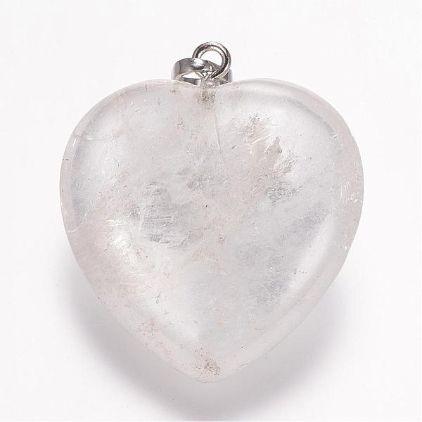 

PandaHall Natural Quartz Crystal Pendants, Rock Crystal, Heart, Platinum, 32.5~34x30x12mm, Hole: 5x8mm Quartz Crystal Heart