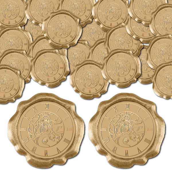 

PandaHall CRASPIRE 50Pcs Bronze Wax Seal Stickers Vintage Clock Wedding Invitations Envelope Vintage Sealing Label Self Adhesive for Gift..., Gold