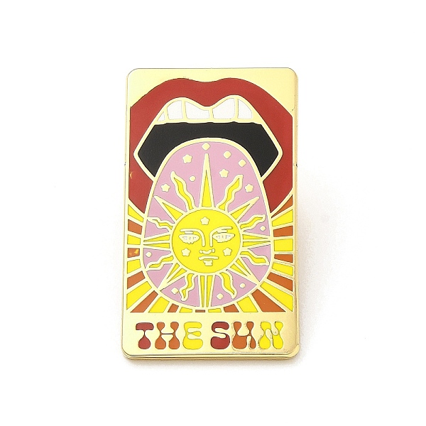 

PandaHall The Sun with Lip Enamel Pins, Golden Alloy Rectangle Badge for Backpack Clothes, Colorful, 30x17x1.6mm Alloy+Enamel