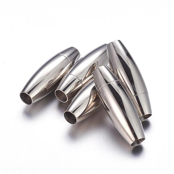 

PandaHall Smooth 304 Stainless Steel Magnetic Clasps with Glue-in Ends, Leather Clasps, Oval, Stainless Steel Color, 30x10mm, Hole: 5mm 304...