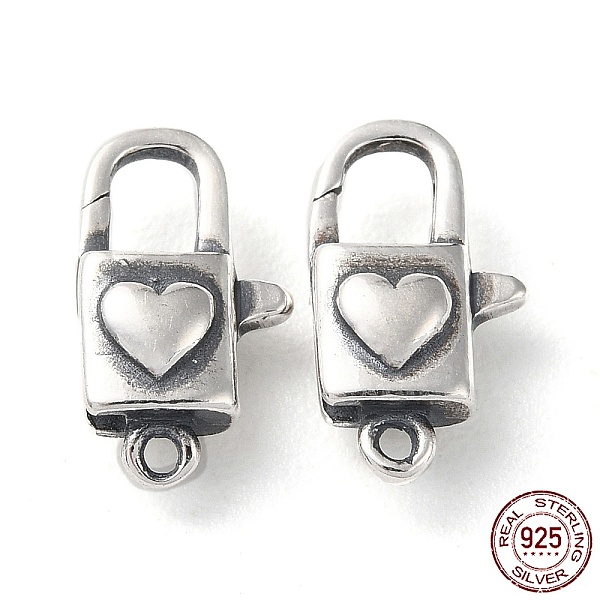 

PandaHall 925 Thailand Sterling Silver Lobster Claw Clasps, Heart Lock, with 925 Stamp, Antique Silver, 12.5x7x4mm, Hole: 1mm Sterling...