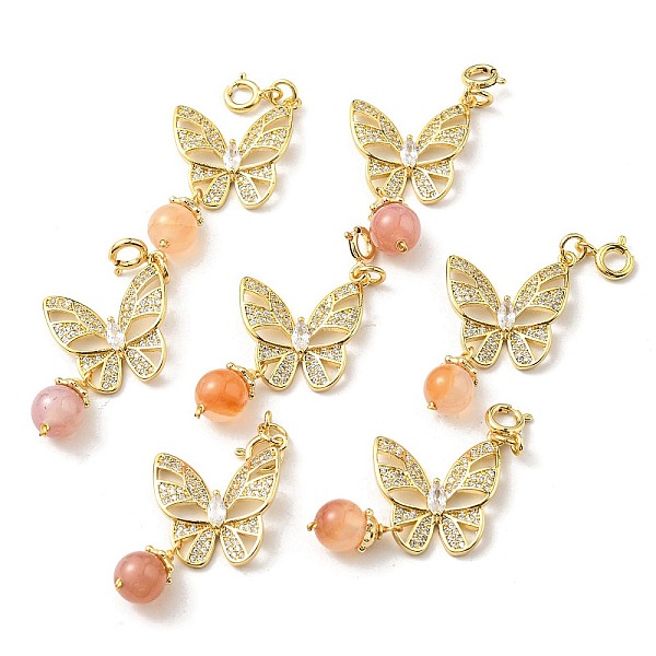 

PandaHall Natural Agate Pendants, with Cubic Zirconia and Brass Finding, Round, Real 14K Gold Plated, 45mm, Hole: 2.8mm Brass+Cubic Zirconia..., Clear