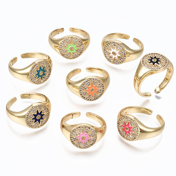 

PandaHall Brass Micro Pave Clear Cubic Zirconia Cuff Rings, Open Rings, with Enamel, Cadmium Free & Nickel Free & Lead Free, Flat Round with..., Multicolor