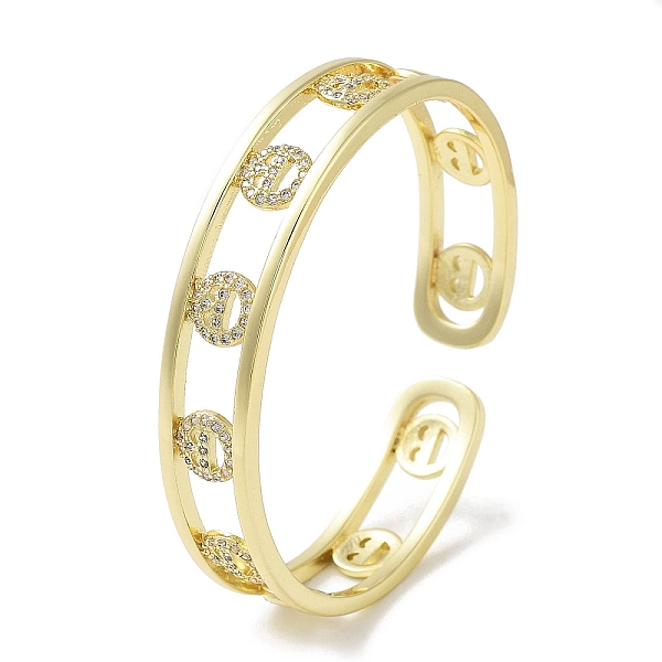 

PandaHall Brass Micro Pave Clear Cubic Zirconia Open Cuff Bangles, Smiling Face Hollow Bangles for Women, Real 18K Gold Plated, Inner...