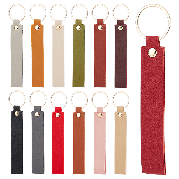 26Pcs 13 Colors Rectangle PU Leather Keychain