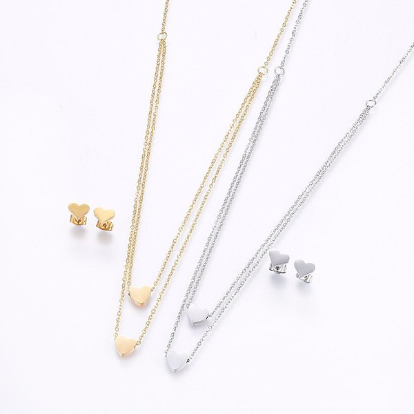 

PandaHall 304 Stainless Steel Jewelry Sets, Stud Earrings and Pendant Tiered Necklaces, Heart, Mixed Color, Necklace: 18.1 inch(46cm), 1.5mm..., Multicolor