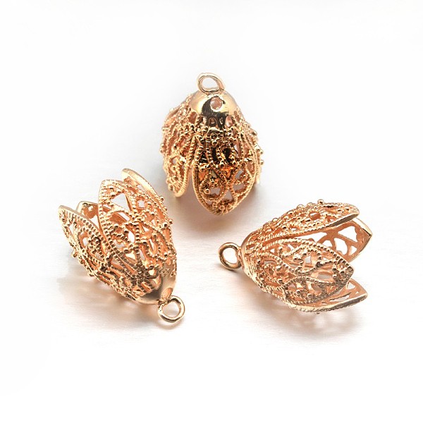 

PandaHall Rack Plating Brass Hollow Leaf Bead Cap Bails, 4-Petal, Lead Free & Cadmium Free, Light Gold, 26x17x17mm, Hole: 3x2mm Brass