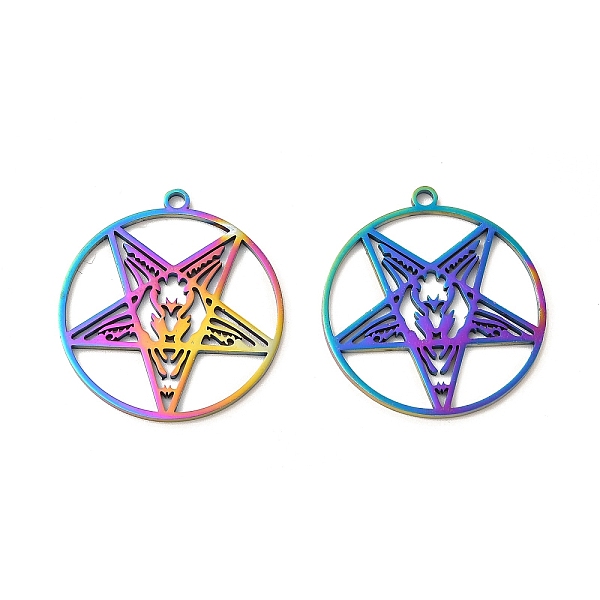 

PandaHall Ion Plating(IP) 304 Stainless Steel Pendants, Ring with Star Charm, Rainbow Color, 32x29x1.5mm, Hole: 2mm 304 Stainless Steel Ring