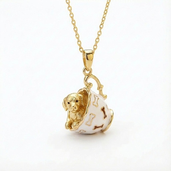 Colliers pendentifs en laiton émaillé blanc en forme de coupe