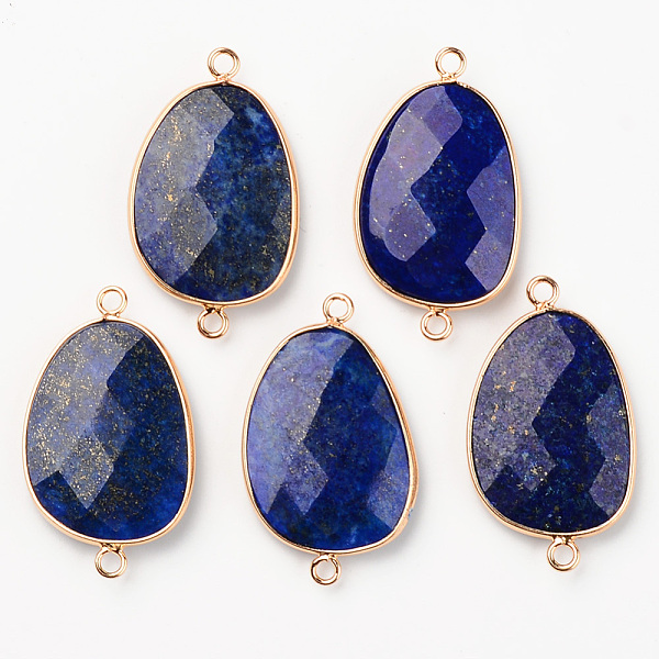 

PandaHall Natural Lapis Lazuli Links, with Light Gold Plated Edge Brass Loops, Oval, Faceted, 38x22.5x6mm, Hole: 2mm Lapis Lazuli Oval