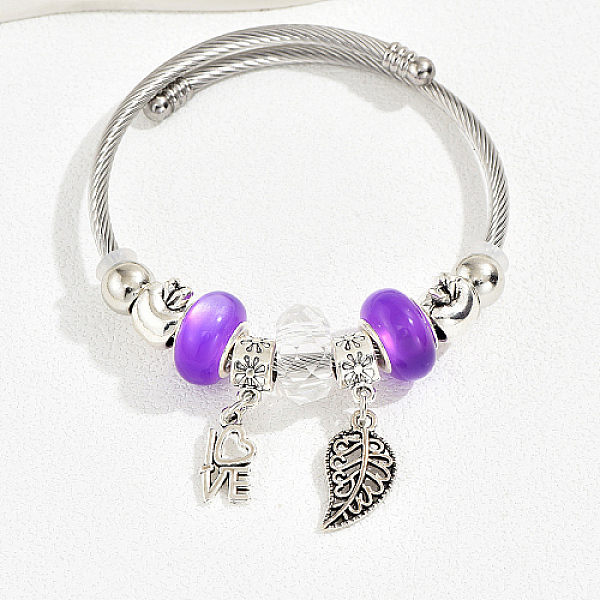 

PandaHall Stainless Steel European Bracelet, Charm Bracelet for Women, Word, Inner Diameter: 2-3/8~2-3/4 inch(6~7cm) Stainless Steel Word