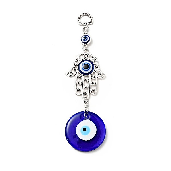 

PandaHall Hamsa Hand/Hand of Miriam Pendant Decorations, Handmade Lampwork & Alloy & Resin Evil Eye Hanging Ornaments, Antique Silver, 184mm...