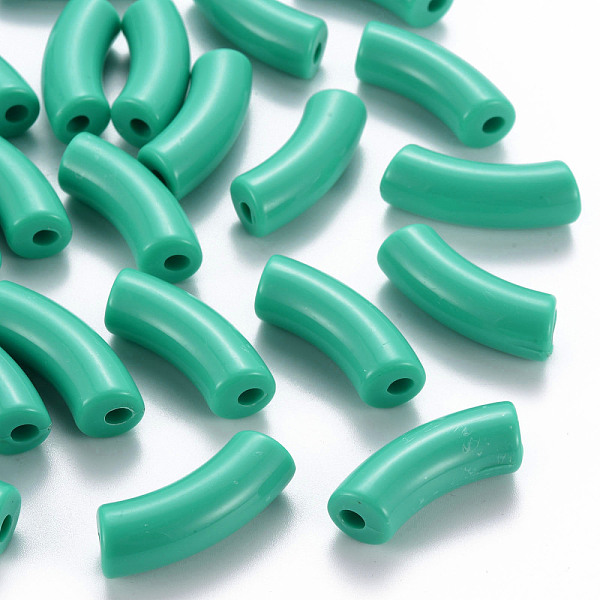 

PandaHall Opaque Acrylic Beads, Curved Tube, Light Sea Green, 36x13.5x11.5mm, Hole: 4mm, about 133pcs/500g Acrylic Tube