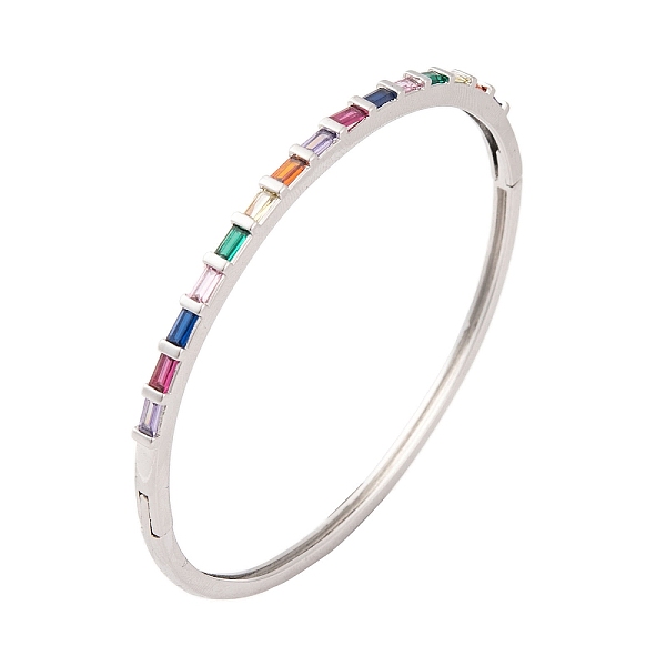 

PandaHall Brass Pave Colorful Glass Hinged Bangles for Women, Platinum, Rectangle, Inner Diameter: 2-1/4 inch(5.7cm), 3mm Glass Rectangle..., Multicolor