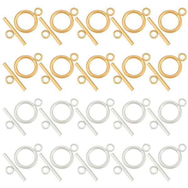 

PandaHall UNICRAFTALE 20 Sets 304 Stainless Steel Toggle Clasps Golden & Stainless Steel Color Bar and Ring Clasps OT End Clasps Connectors...