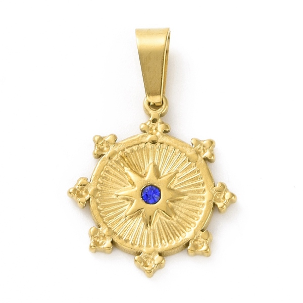 

PandaHall 304 Stainless Steel with Capri Blue Rhinestones Pendants, with 201 Stainless Steel Snap On Bails, Sun, Golden, 16.5x14.5x2mm, Hole..., Cyan