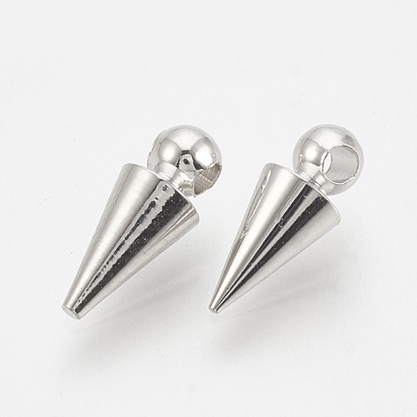 

PandaHall Brass Charms, Cone, Nickel Free, Real Platinum Plated, 10x4mm, Hole: 1mm Brass Cone