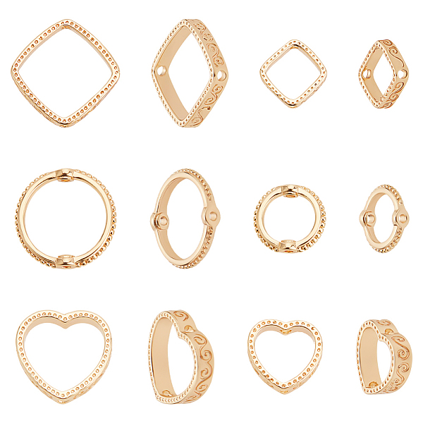 

PandaHall BENECREAT 12Pcs 6 Style Real 18K Gold Plated Brass Bead Frames, Double Hole Frame Spacer Beads, Round Heart Rombus Ring Frames for...