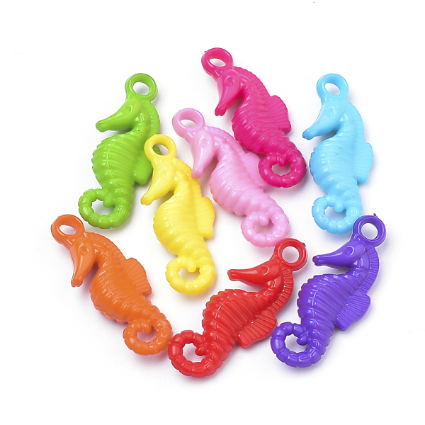 

PandaHall Opaque Acrylic Pendants, Sea Horse, Mixed Color, 32x13x6.5mm, Hole: 3mm, about 600pcs/500g Acrylic Sea Horse Multicolor
