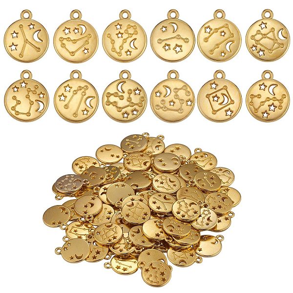 

PandaHall 84 Pieces Zodiac Sign Charm Pendants 12 Constellation Charm Pendant Alloy Charm for Jewelry Necklace Earring Making Crafts, Golden...
