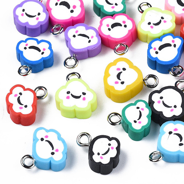 

PandaHall Handmade Polymer Clay Charms, with Platinum Plated Iron Loop, Cloud with Smile, Mixed Color, 11~14x9~11.5x4mm, Hole: 1.8mm Polymer..., Multicolor