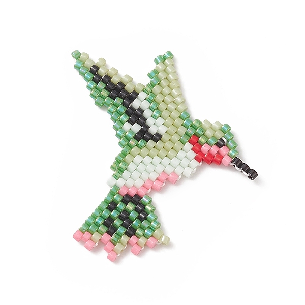 

PandaHall Handmade Loom Pattern MIYUKI Seed Beads, Woodpecker Pendants, Green, 37x37x1.4mm Glass Bird Green