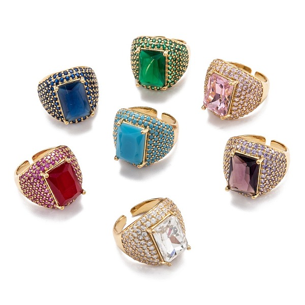 

PandaHall Brass Micro Pave Cubic Zirconia Cuff Rings, Open Rings, Long-Lasting Plated, Rectangle, Golden, Mixed Color, US Size 6 3/4..., Multicolor