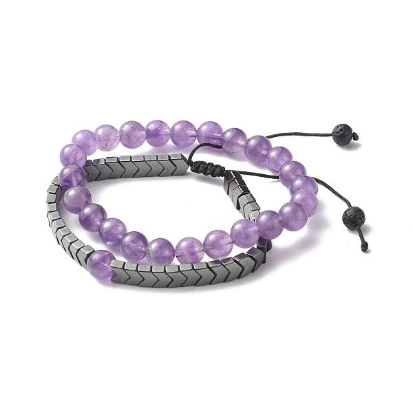 

PandaHall Reiki Crystal Natural Amethyst Beads Stretch Bracelets Set for Girl Women, Arrows Non-magnetic Synthetic Hematite & Natural Lava..., Multicolor