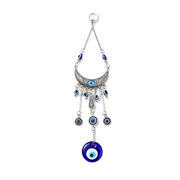 

PandaHall Crescent Moon Pendant Decorations, Handmade Lampwork & Alloy & Resin Evil Eye Car Hanging Ornaments, Antique Silver, 227mm, Hole...